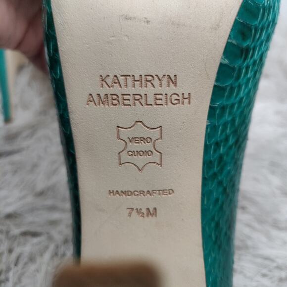 Turquoise leather snake skin round pump by Kathryn Amberleigh sz 7.5 - Picture 6 of 7